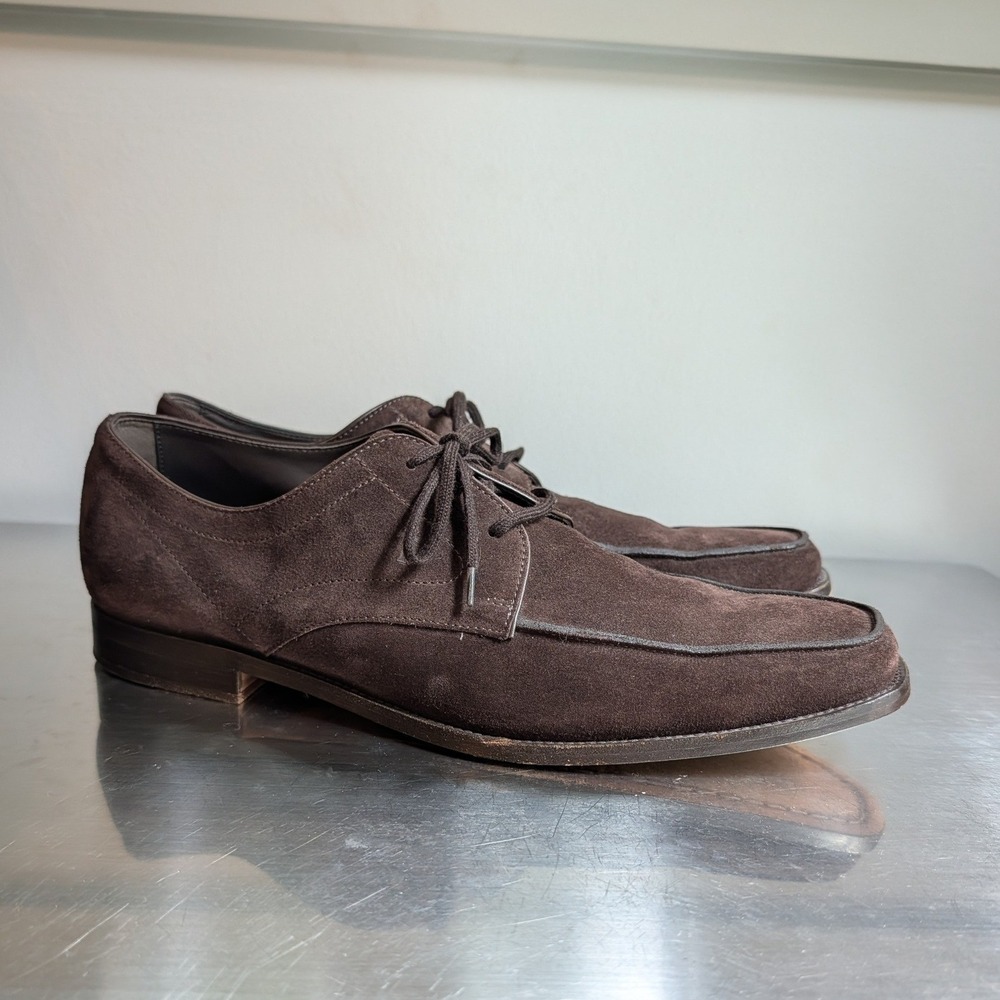 Tods Mens Dark Brown Suede Derby Shoes Apron Toe Lace Up Italy Size 10